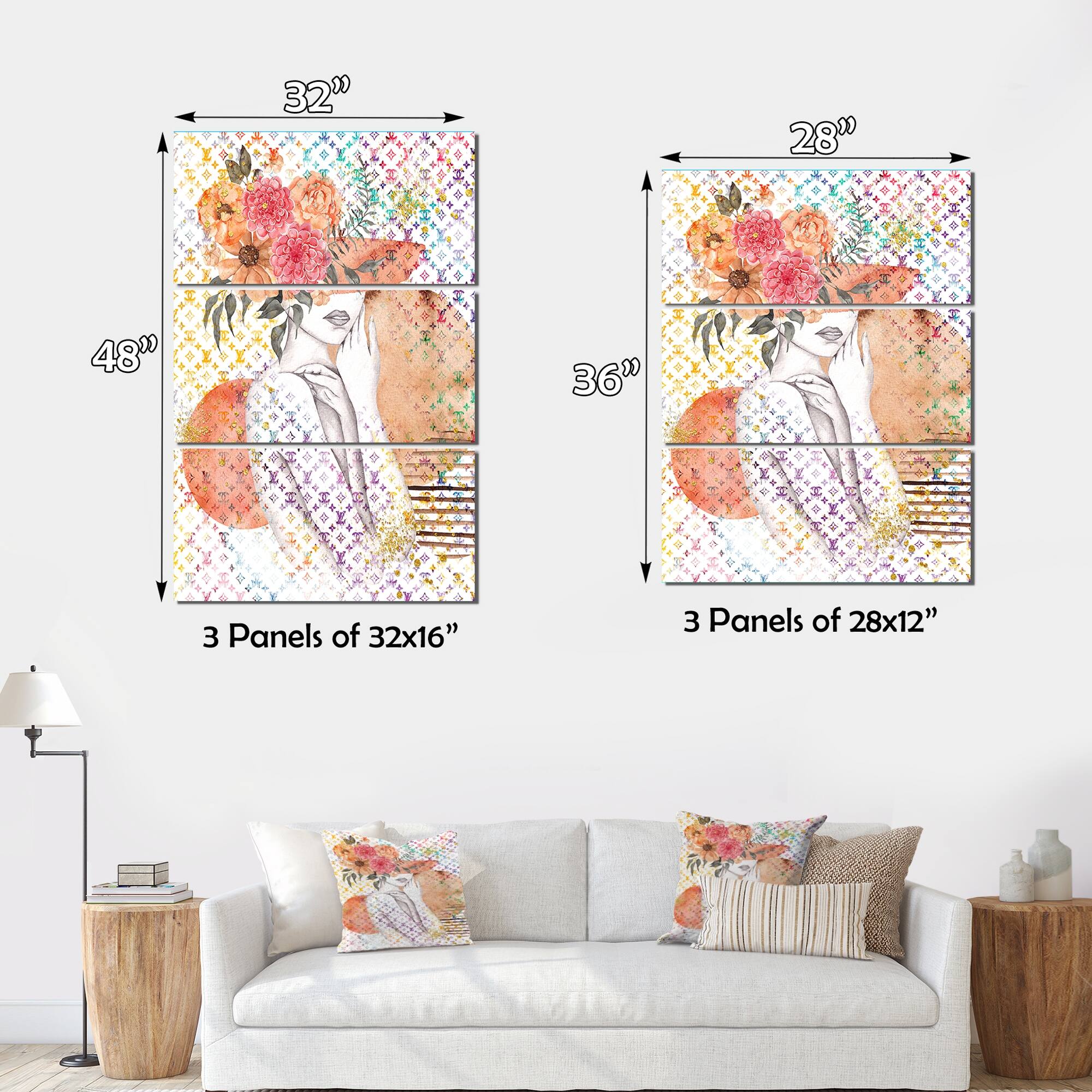 Designart "High End Female Floral Sketch II" Fashion Woman Canvas Art